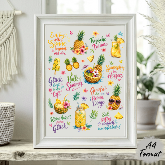 Rub On randlos •Ananas im Glück• A4 Bogen