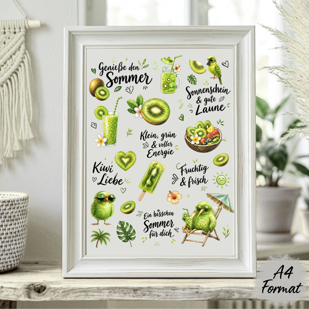 Rub On randlos •Kiwi im Glück• A4 Bogen