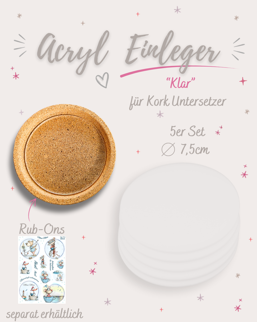Acryl Einleger "klar"5er Set ø7,5