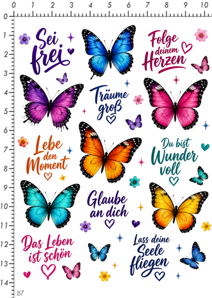 Rub On randlos •Schmetterlinge Regenbogen• •157•