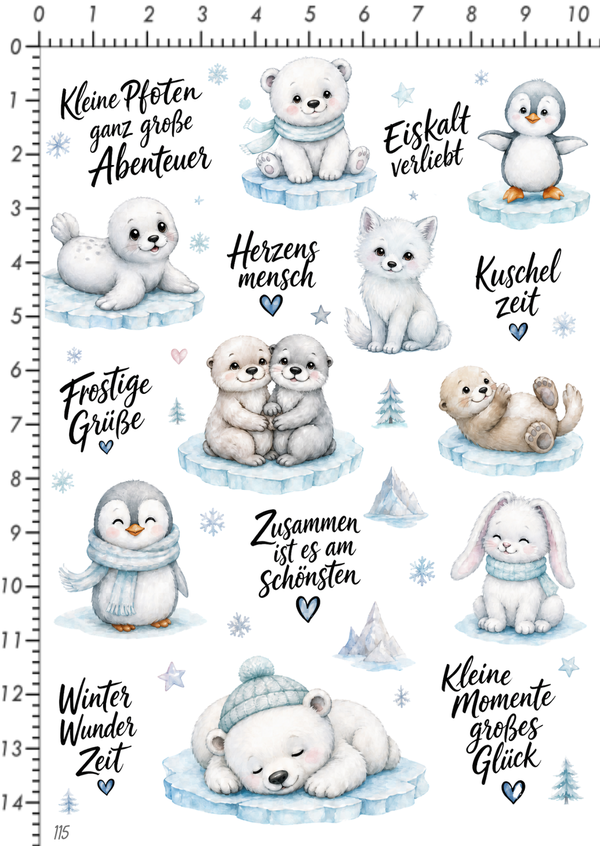 Rub On randlos •Frostige Tiere• •115•