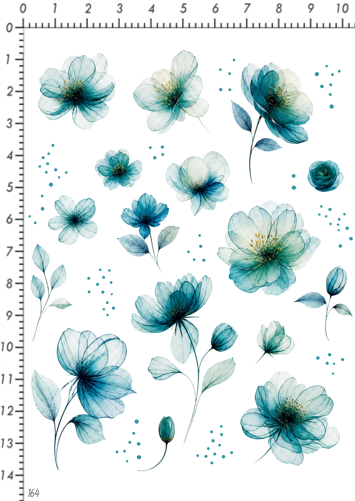 Rub On randlos •Aquarell Blumen blau/grün•164•