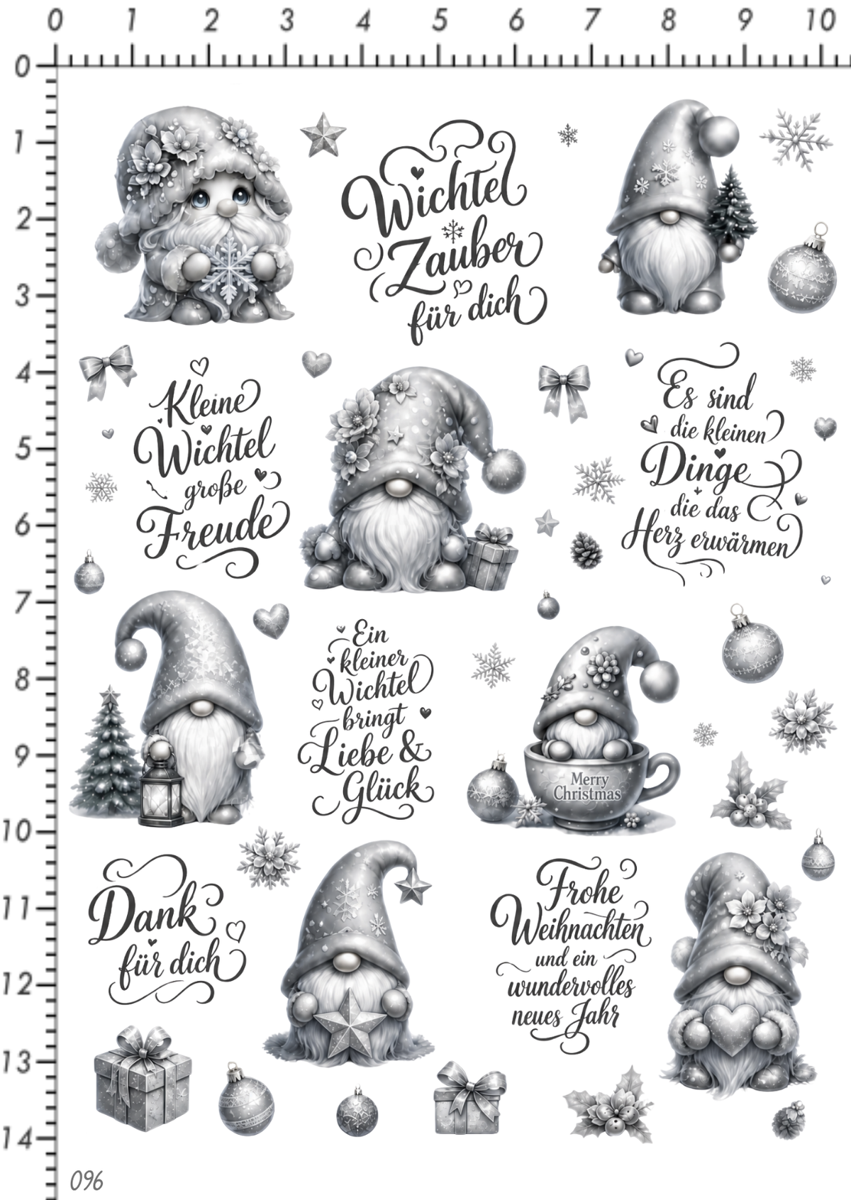 Rub On randlos •Wichtel Weihnachten grau• •096•