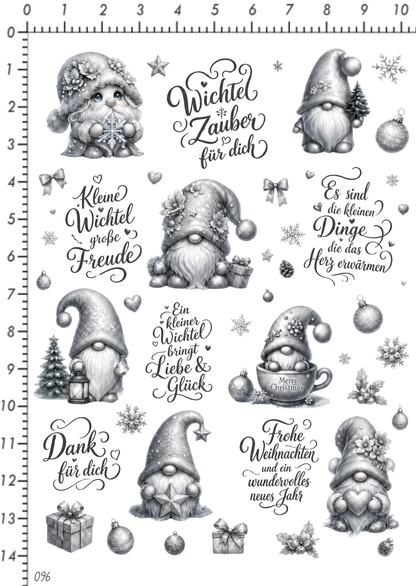 Rub On randlos •Wichtel Weihnachten grau• •096•