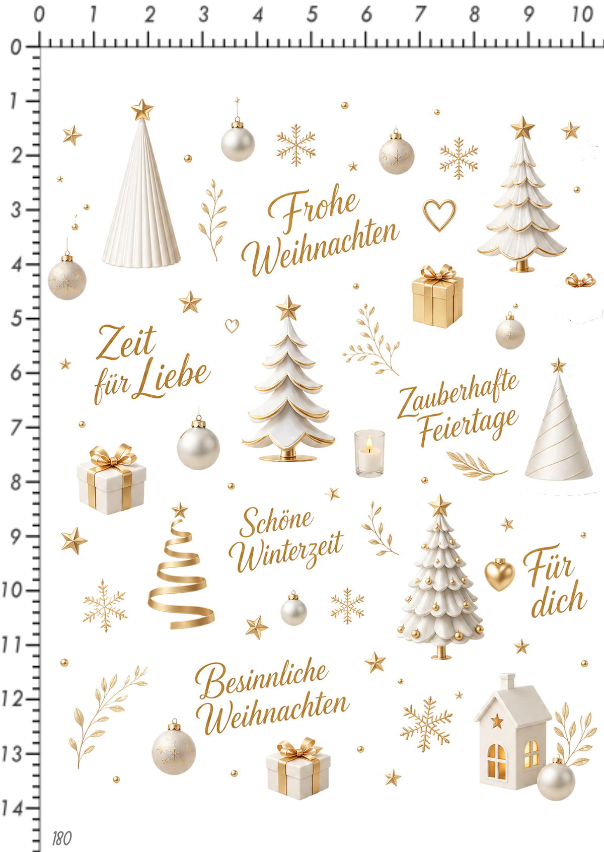 Rub On randlos •Tannenbäume weiß/gold• •180•