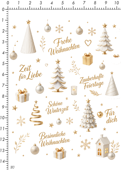 Rub On randlos •Tannenbäume weiß/gold• •180•