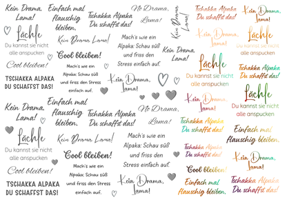 Rub On randlos •Alpaka Sprüche• A5 Bogen