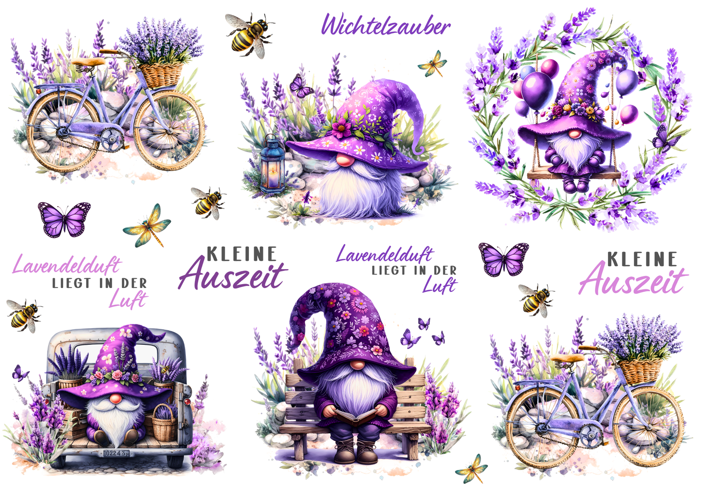 Rub On randlos •Lavendel Wichtel 2• A5 Bogen