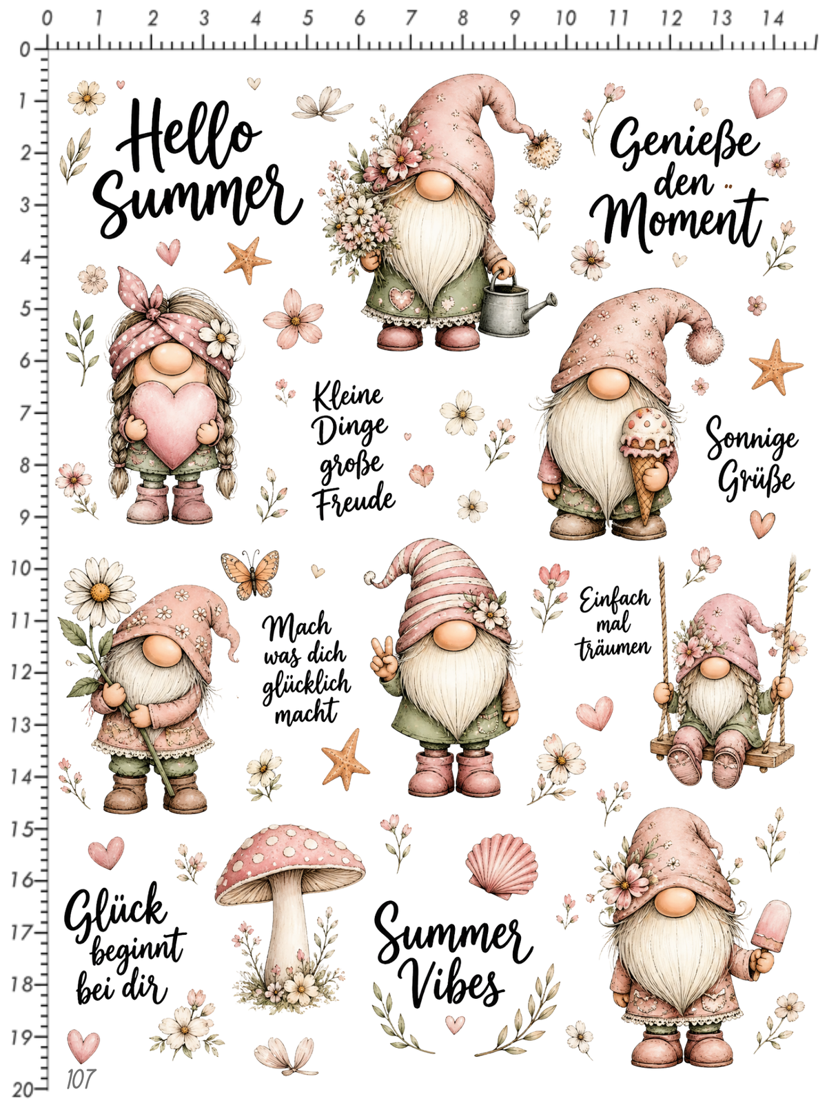 Rub On randlos •Sommer Wichtel •107•