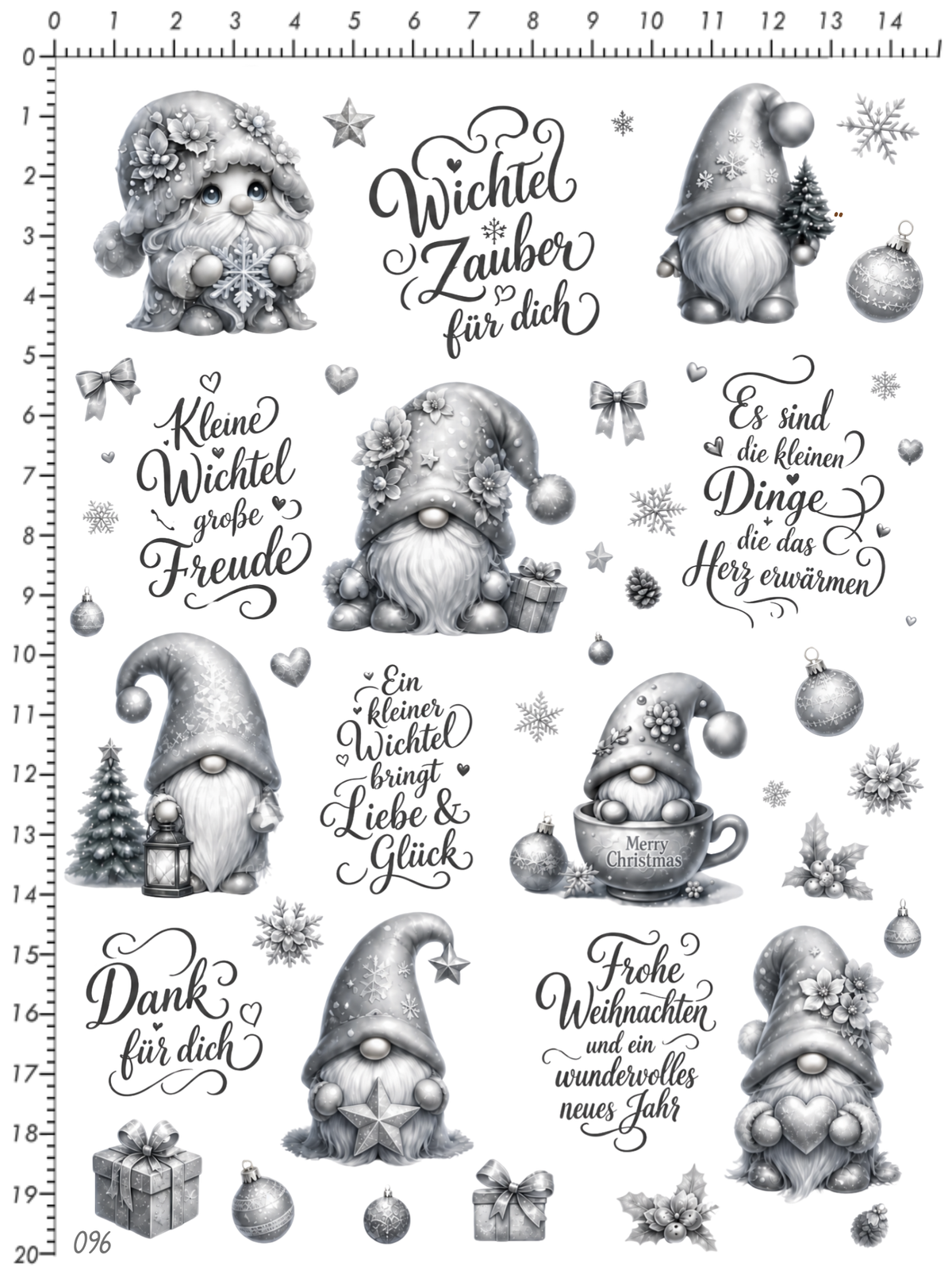 Rub On randlos •Wichtel Weihnachten grau• •096•