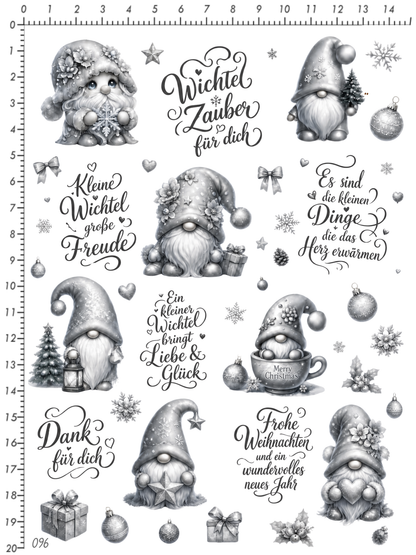 Rub On randlos •Wichtel Weihnachten grau• •096•