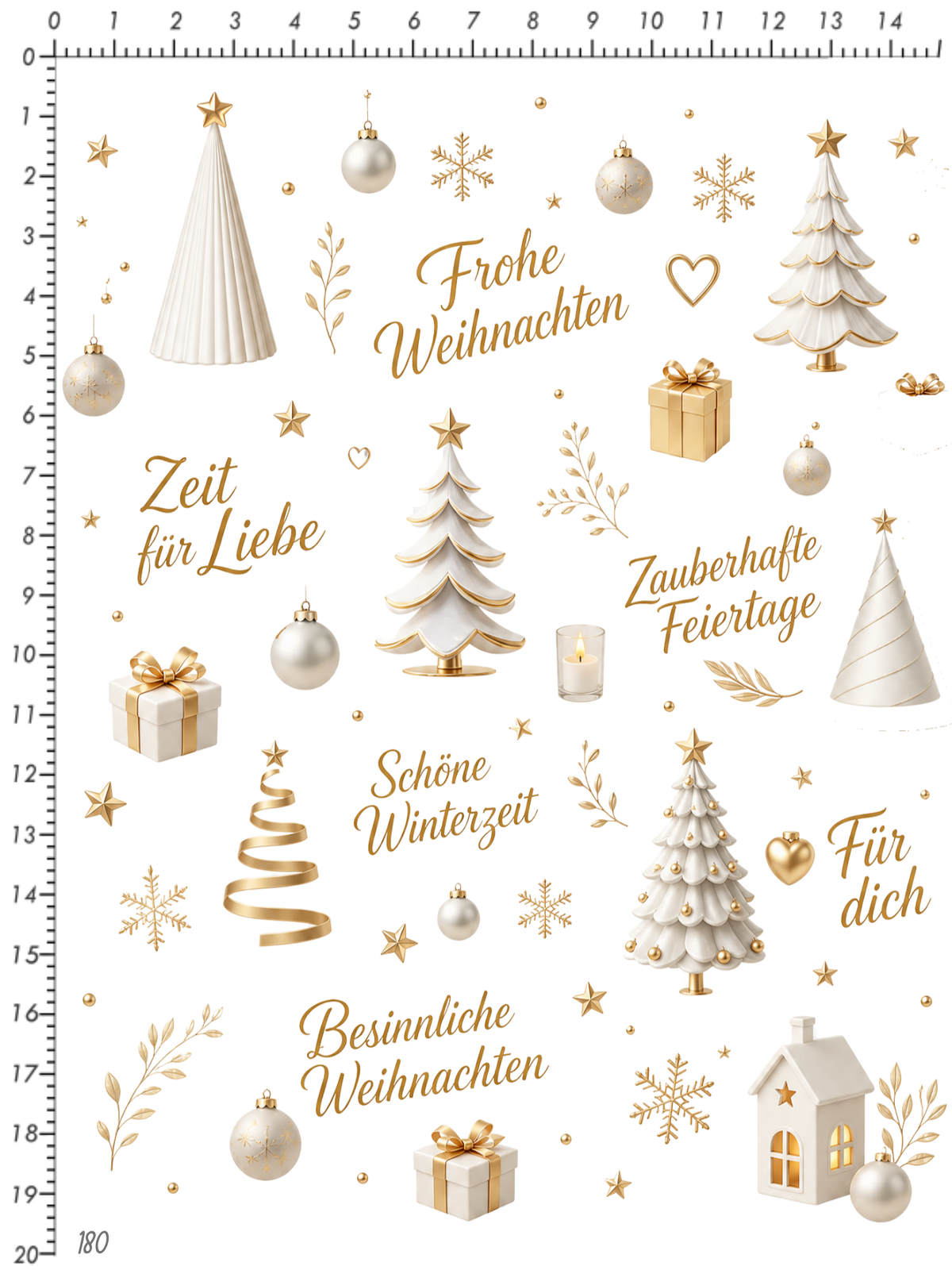 Rub On randlos •Tannenbäume weiß/gold• •180•