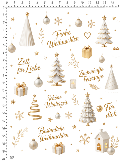Rub On randlos •Tannenbäume weiß/gold• •180•