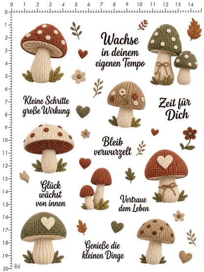 Rub On randlos •Strick Pilze• A5 Bogen  •166•